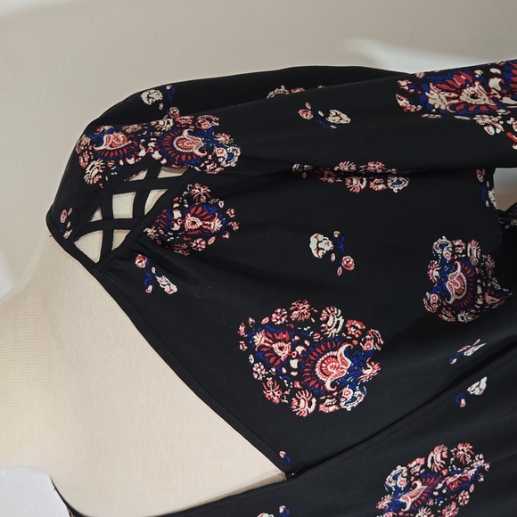 Rags To Wishes Floral Print Boho Black Romper Large - Picture 3 of 11